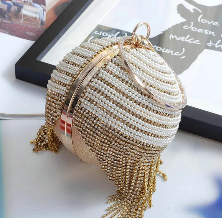 Luxury Diamond Tassel Beaded Clutch
