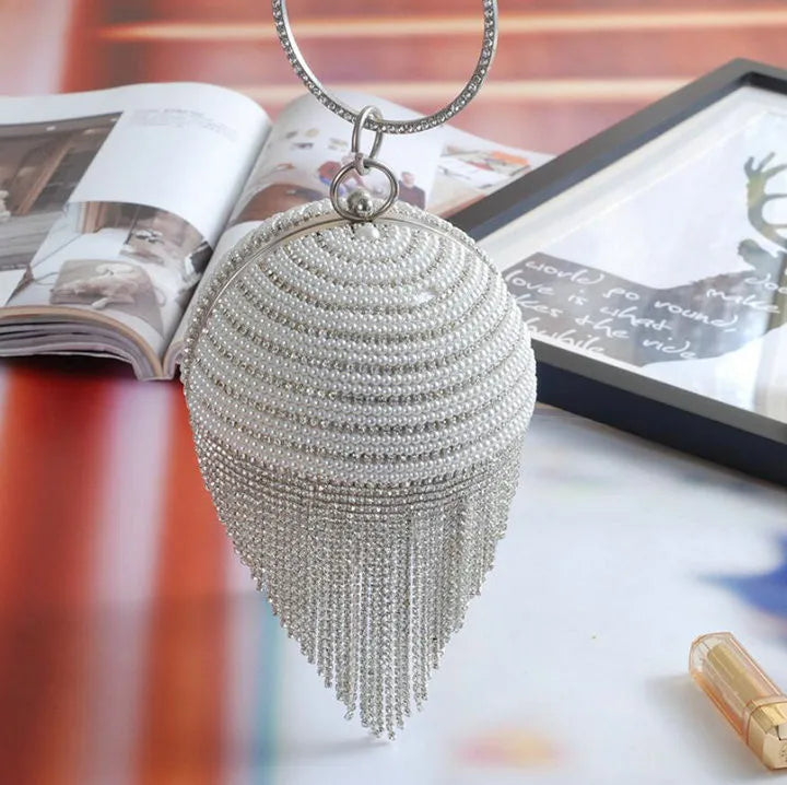 Luxury Diamond Tassel Beaded Clutch