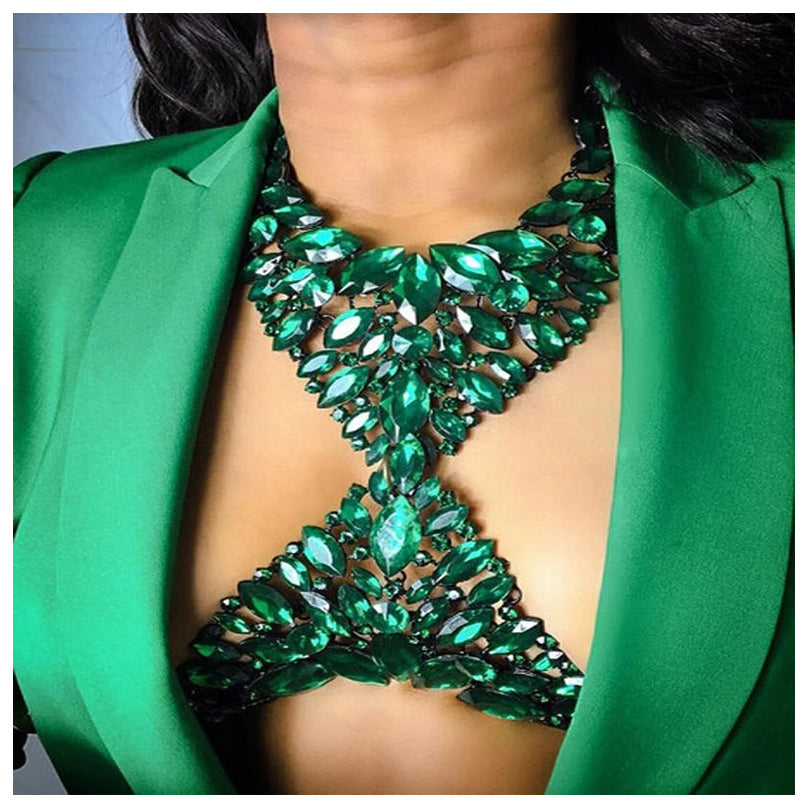 Premium Green Rhinestone Upper Body Chain