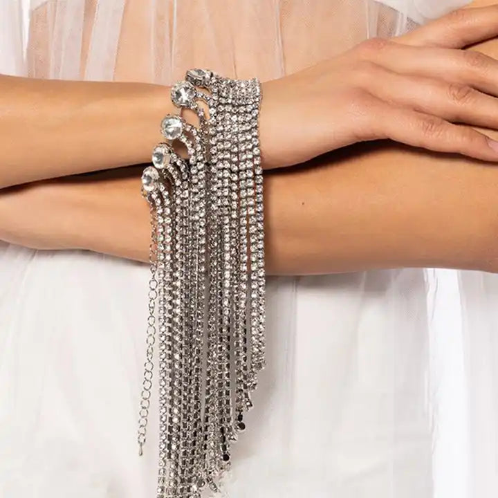 Rhinestone Long Tassel Adjustable Chain Bracelet