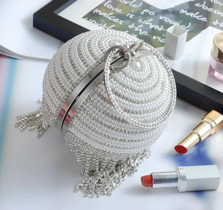 Luxury Diamond Tassel Beaded Clutch