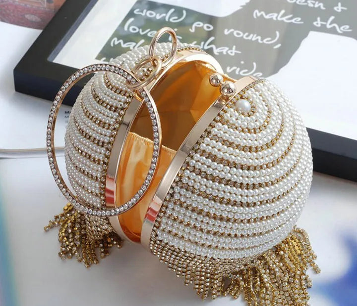 Luxury Diamond Tassel Beaded Clutch