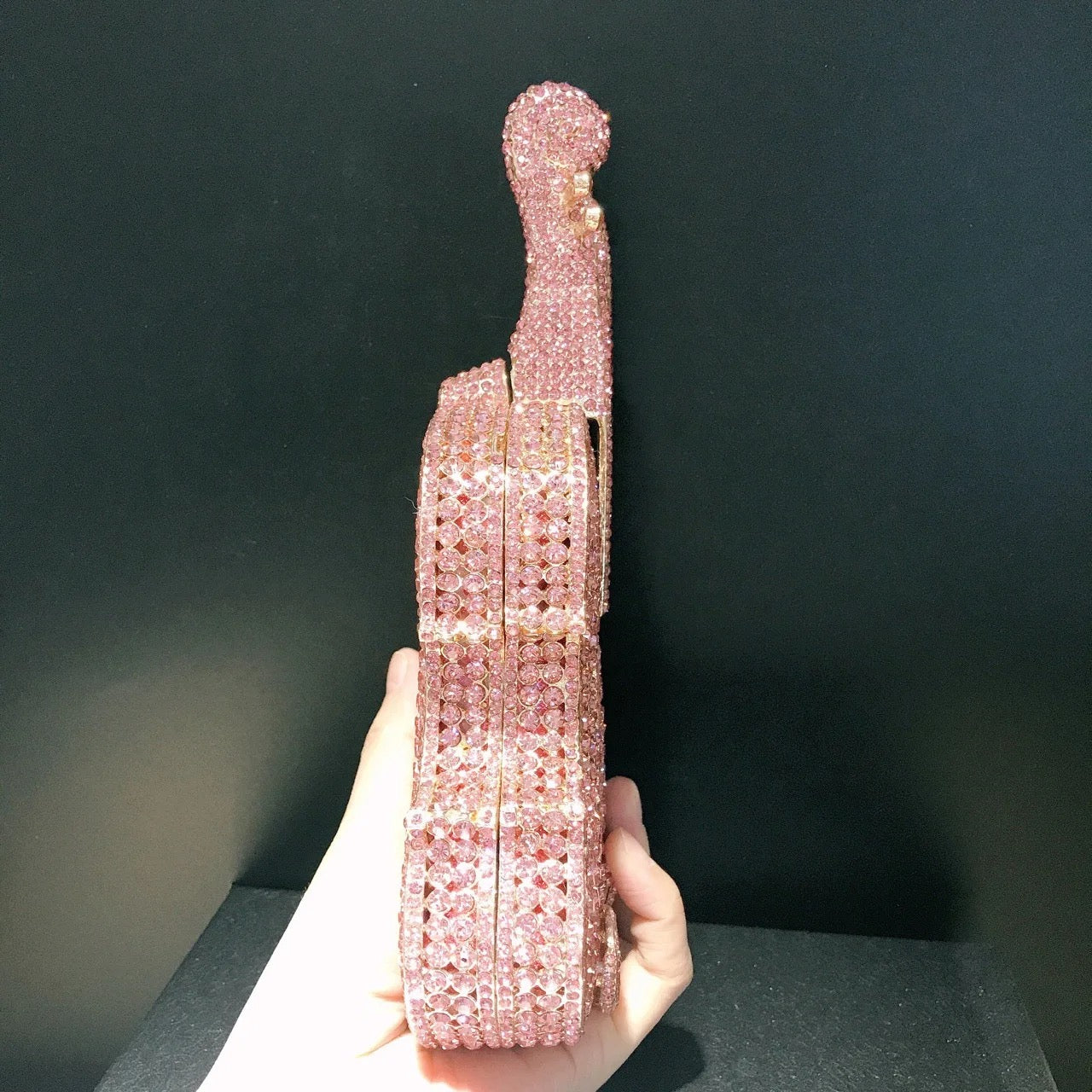 Shiny Crystal Pink Violin Clutch