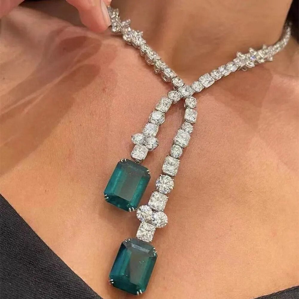 Rhinestone Tassel Tennis Chain Choker Necklace