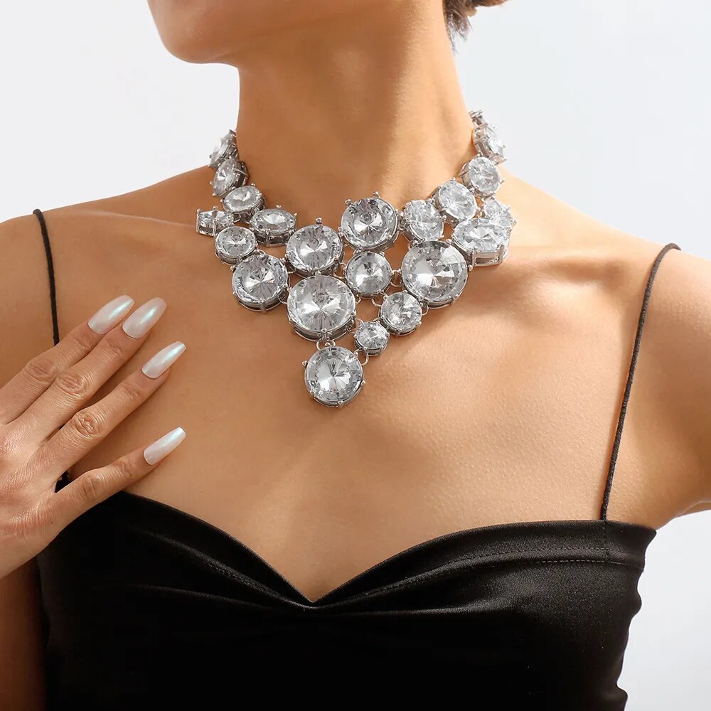 Exaggerated Rhinestone Large Round Stone Choker