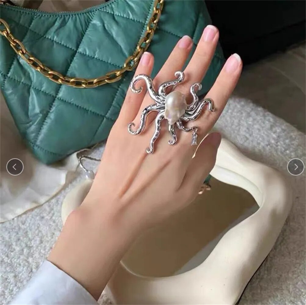 Luxury Baroque Pearl Octopus Ring