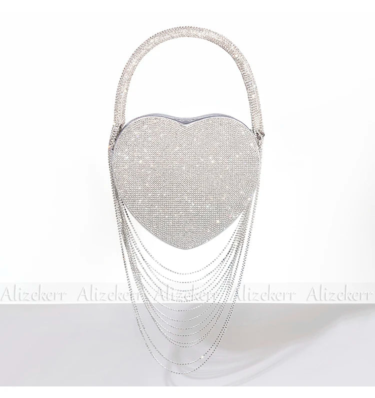 Rhinestone Heart Tassel Clutch