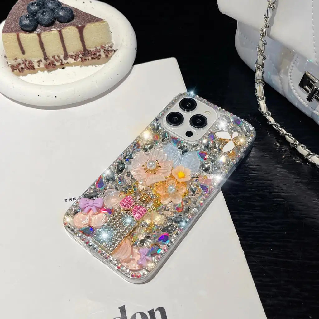 Premium Diamond and Flower Samsung Case