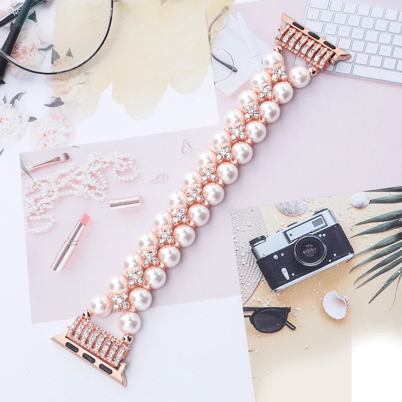 Designer Floral Pearl iWatch Strap