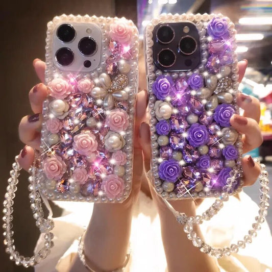 Premium Rhinestone Pearl Flower iPhone case