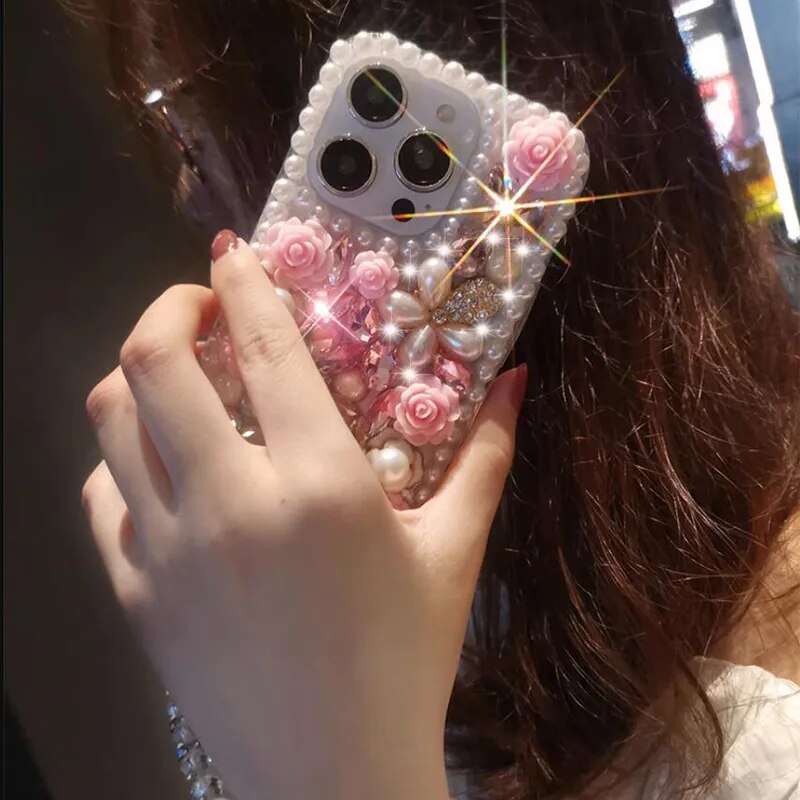 Premium Rhinestone Pearl Flower iPhone case