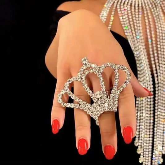 Rhinestone Big Royal Crown Adjustable Ring