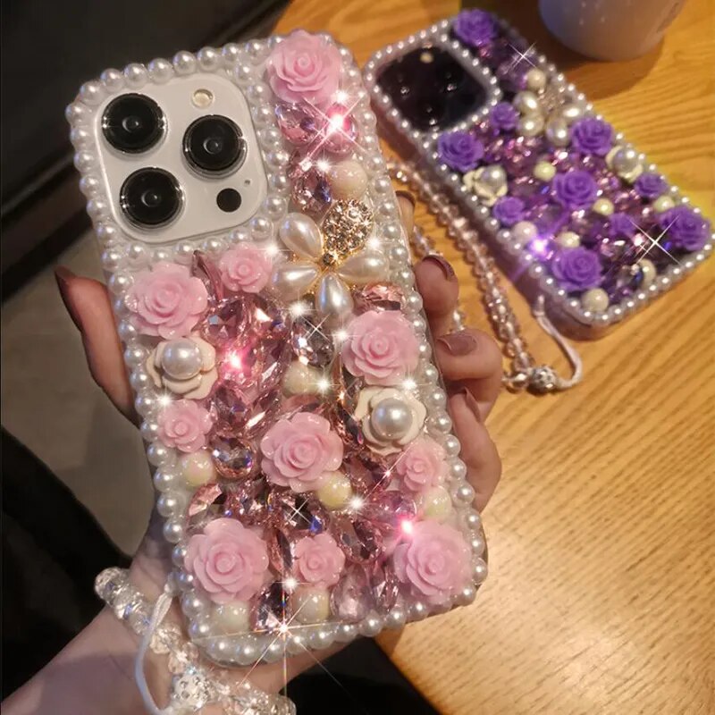 Premium Rhinestone Pearl Flower iPhone case