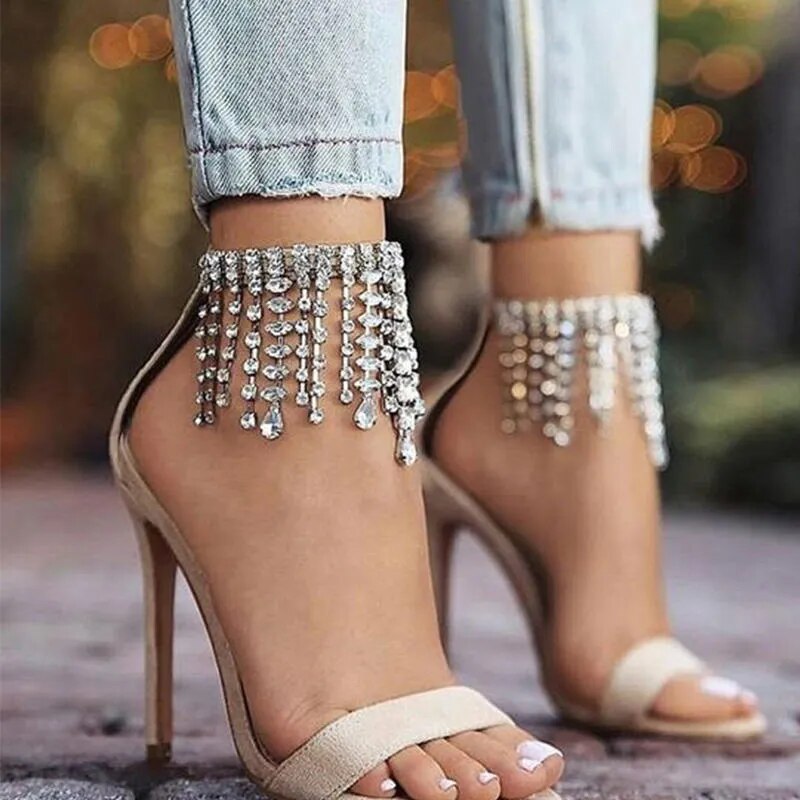 Bohomian Rhinestone Tassel Anklet for Women