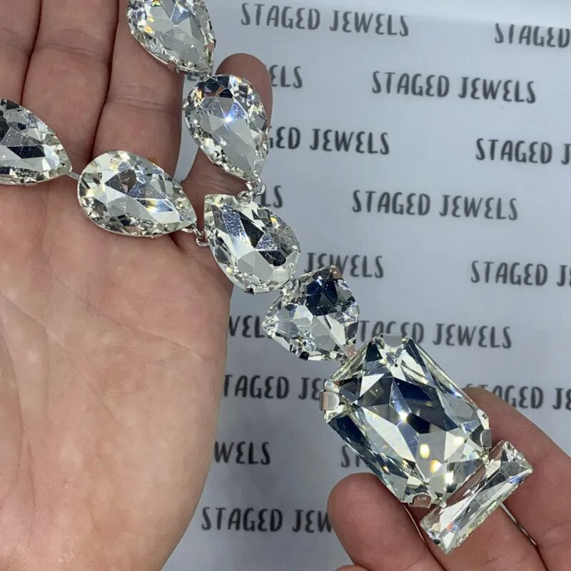 Women Crystal Square Stone Necklace