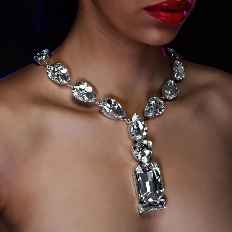 Women Crystal Square Stone Necklace