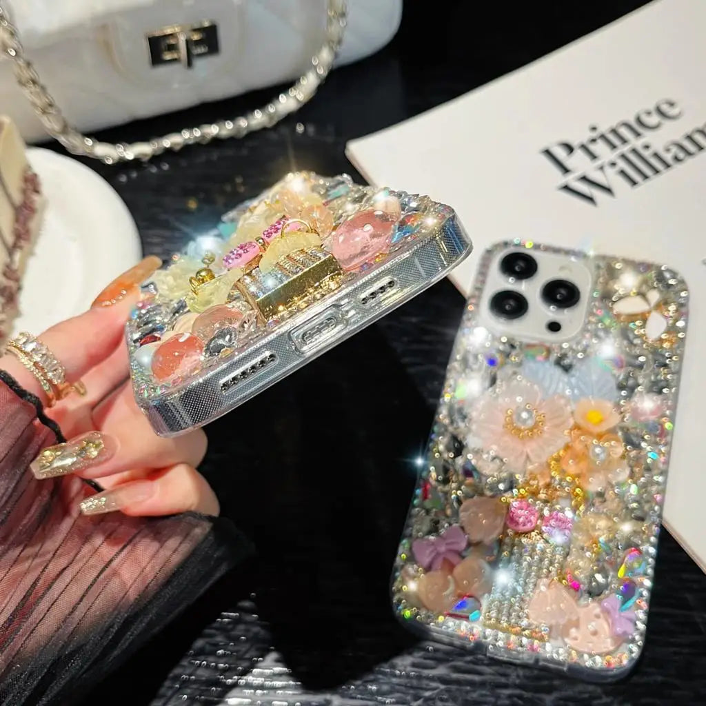 Premium Diamond and Flower Samsung Case
