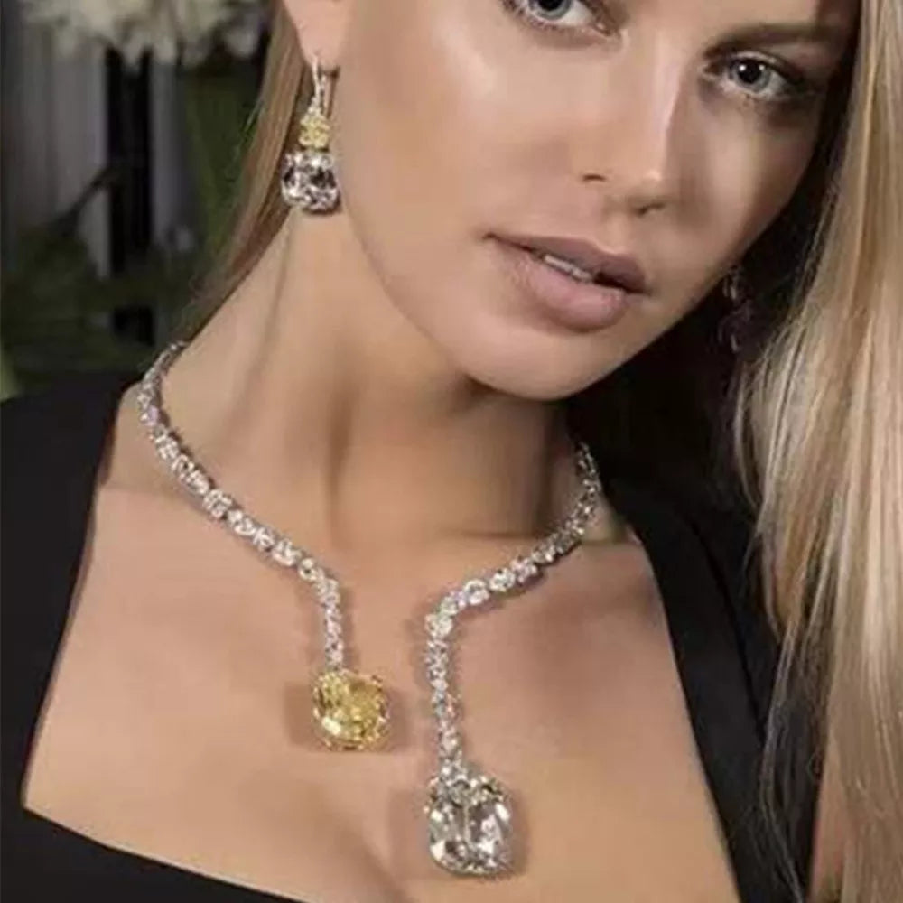 Big Crystal Pendant Cuff Collar Necklace