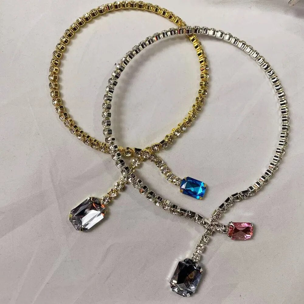Big Crystal Pendant Cuff Collar Necklace