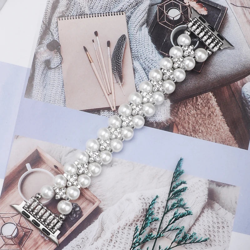 Designer Floral Pearl iWatch Strap