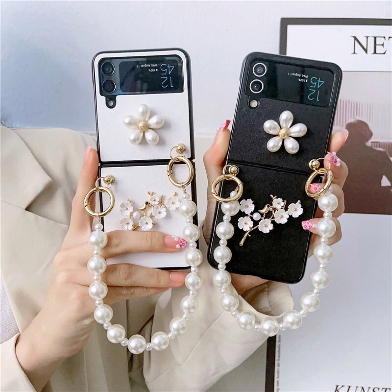 Floral Pearl Chain Flip Case