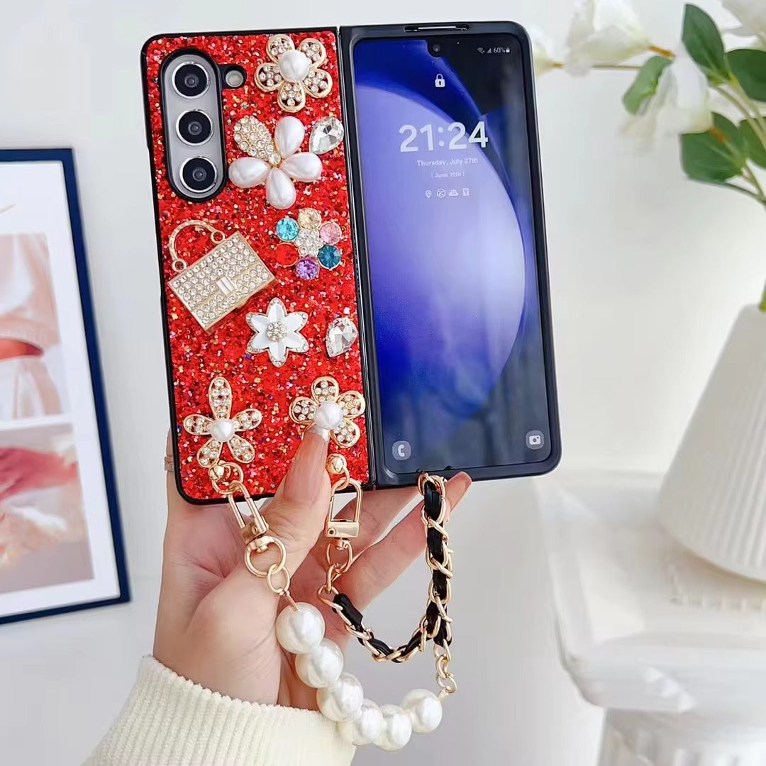 Hand bag pattern Rhinestone Z fold Case
