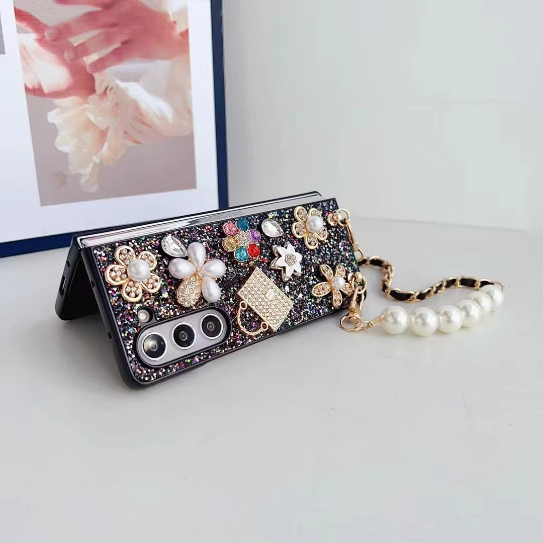 Hand bag pattern Rhinestone Z fold Case