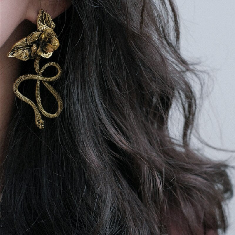 Snake And Rose Big Statement Earrings