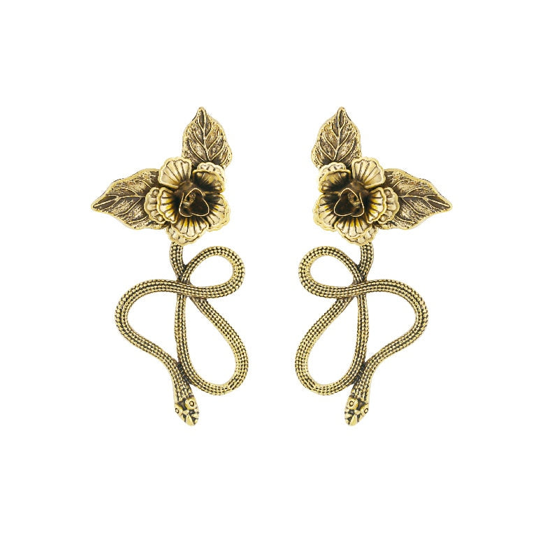 Snake And Rose Big Statement Earrings