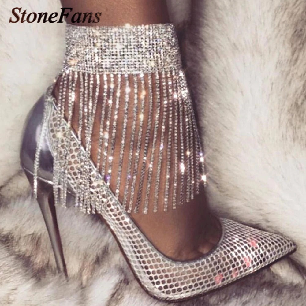 Crystal Tassel Rhinestone Charm Anklet