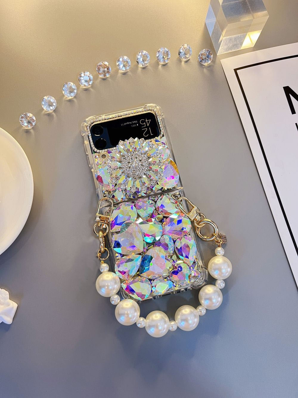 Premium Flower Stone Studded Chain Case