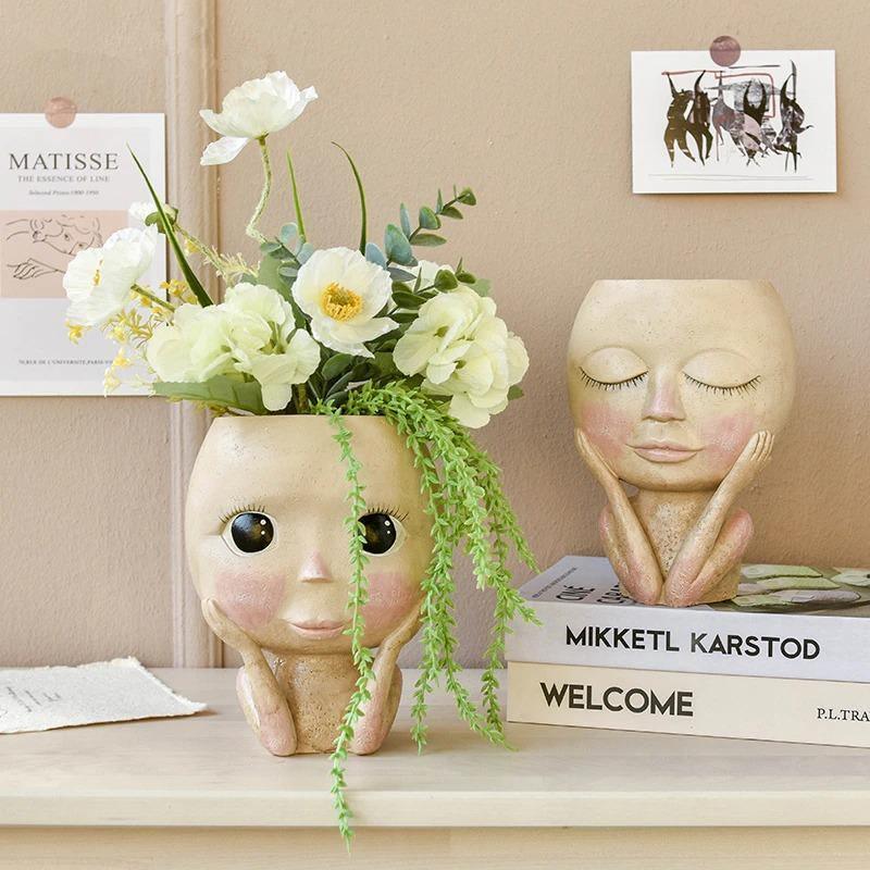 Sweet Blushing Girl Face Pot