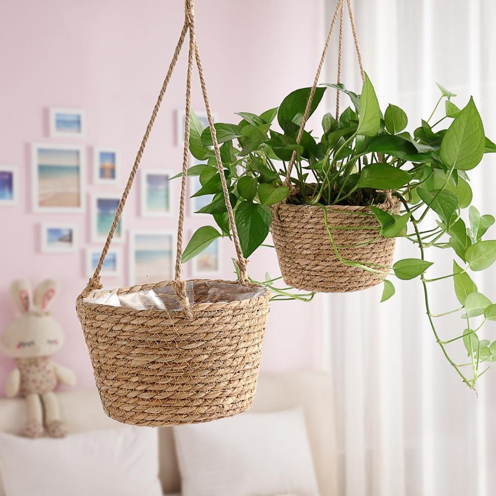 hanging pot plants india Woven Jute Hanging Planters – ThePurpleWings