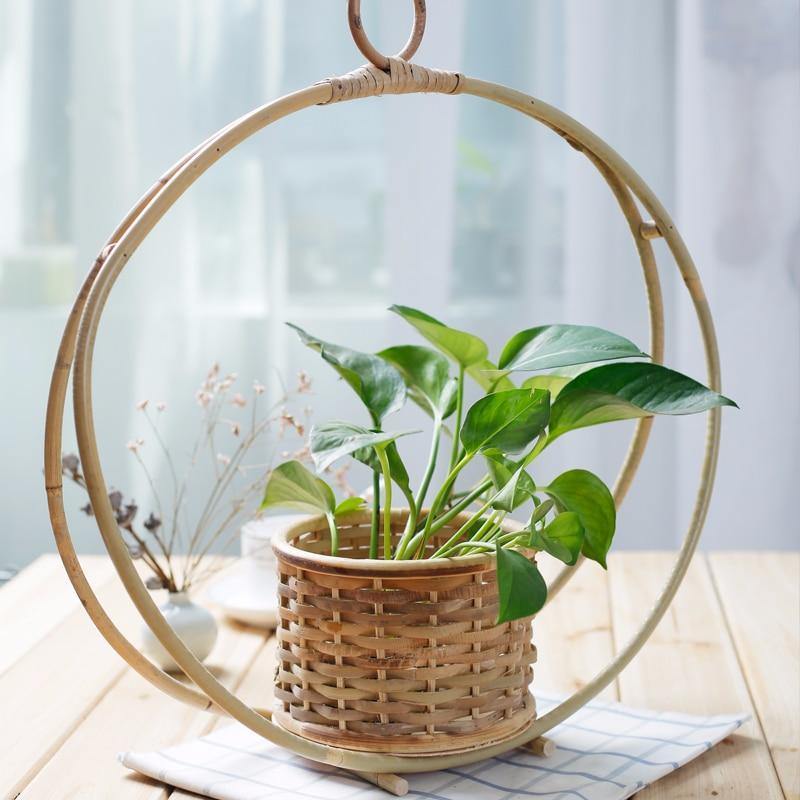 cane hanging planter Woven Bamboo Hanging Basket Planter – ThePurpleWings