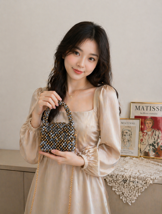 Kara Grey Beaded Mini handbag