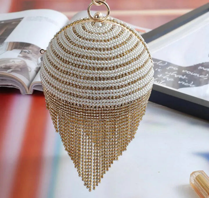Luxury Diamond Tassel Beaded Clutch