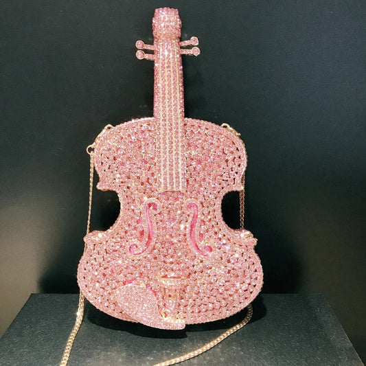 Shiny Crystal Pink Violin Clutch