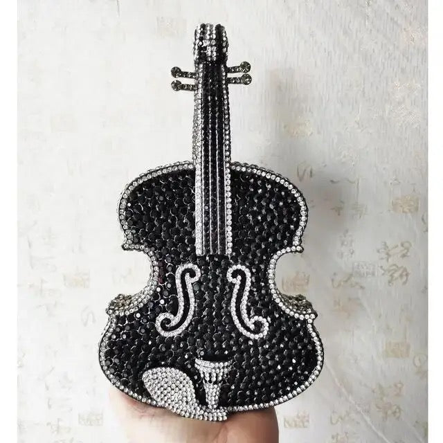 Shiny Crystal Black Violin Clutch