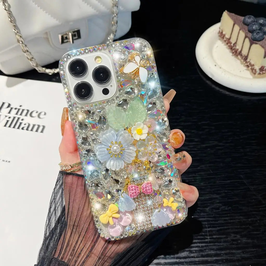 Premium Diamond And Flower iPhone Case