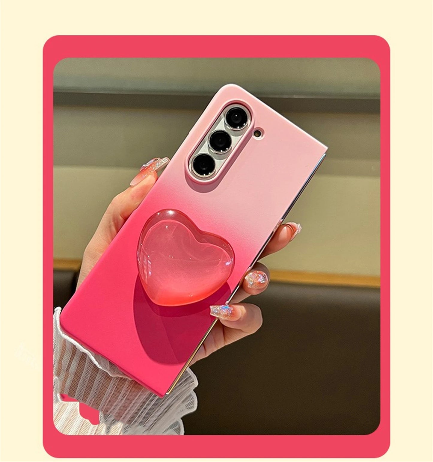 Red Crystal Heart Z fold Case