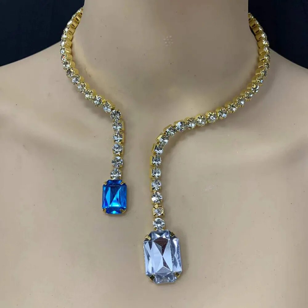Big Crystal Pendant Cuff Collar Necklace