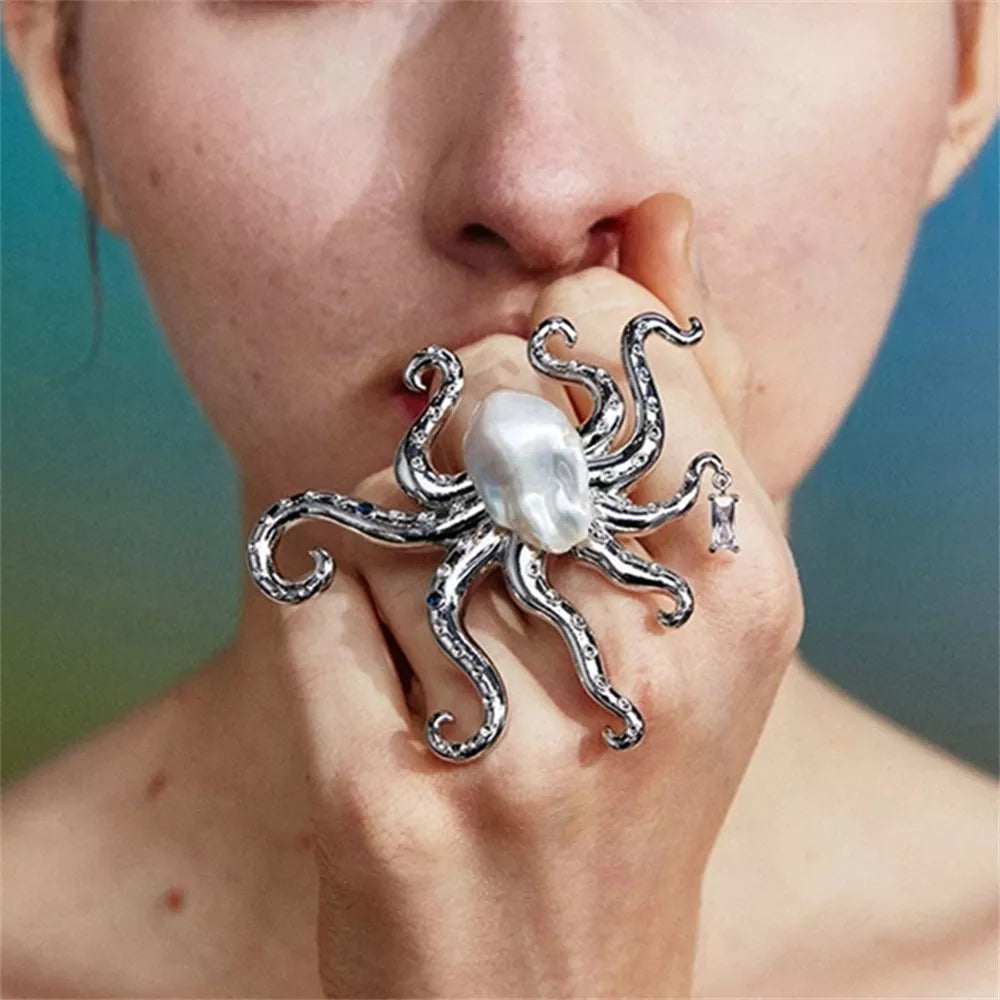 Luxury Baroque Pearl Octopus Ring