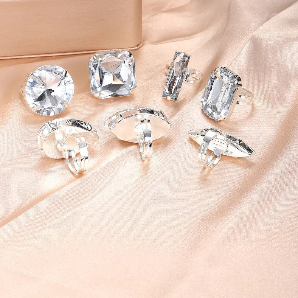 Crystal Geometric Women Rhinestone Adjustable Finger Rings