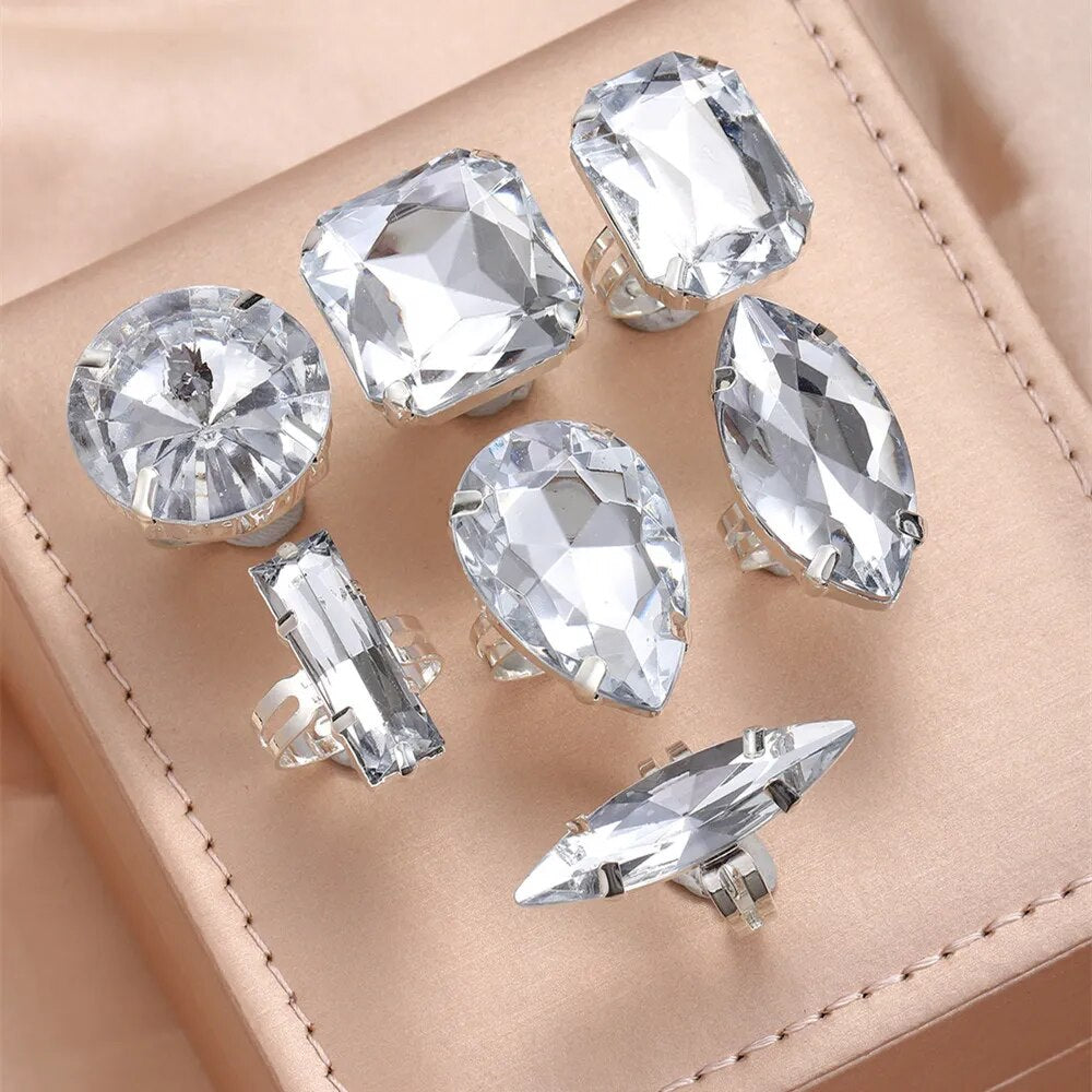 Crystal Geometric Women Rhinestone Adjustable Finger Rings