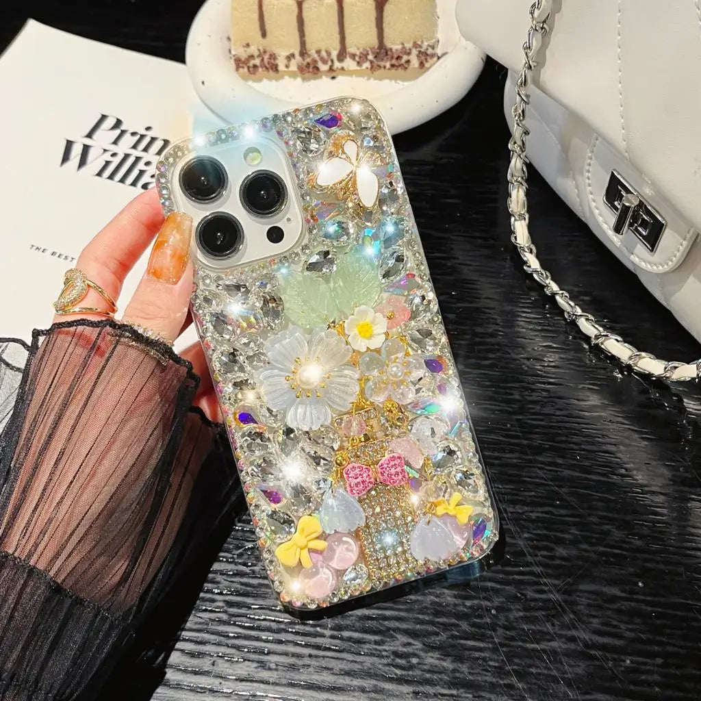 Premium Diamond and Flower Samsung Case