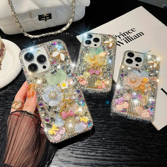Premium Diamond And Flower iPhone Case