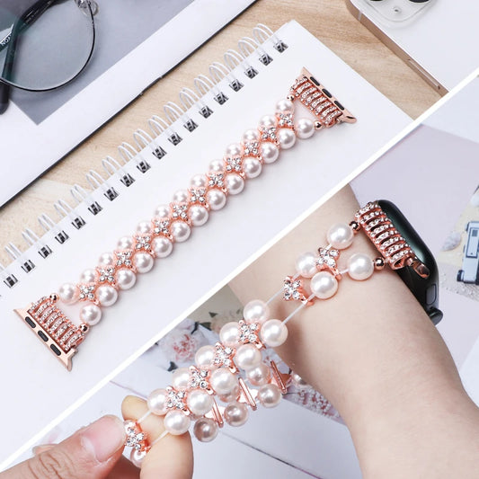 Designer Floral Pearl iWatch Strap