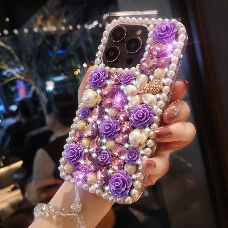 Premium Rhinestone Pearl Flower iPhone case
