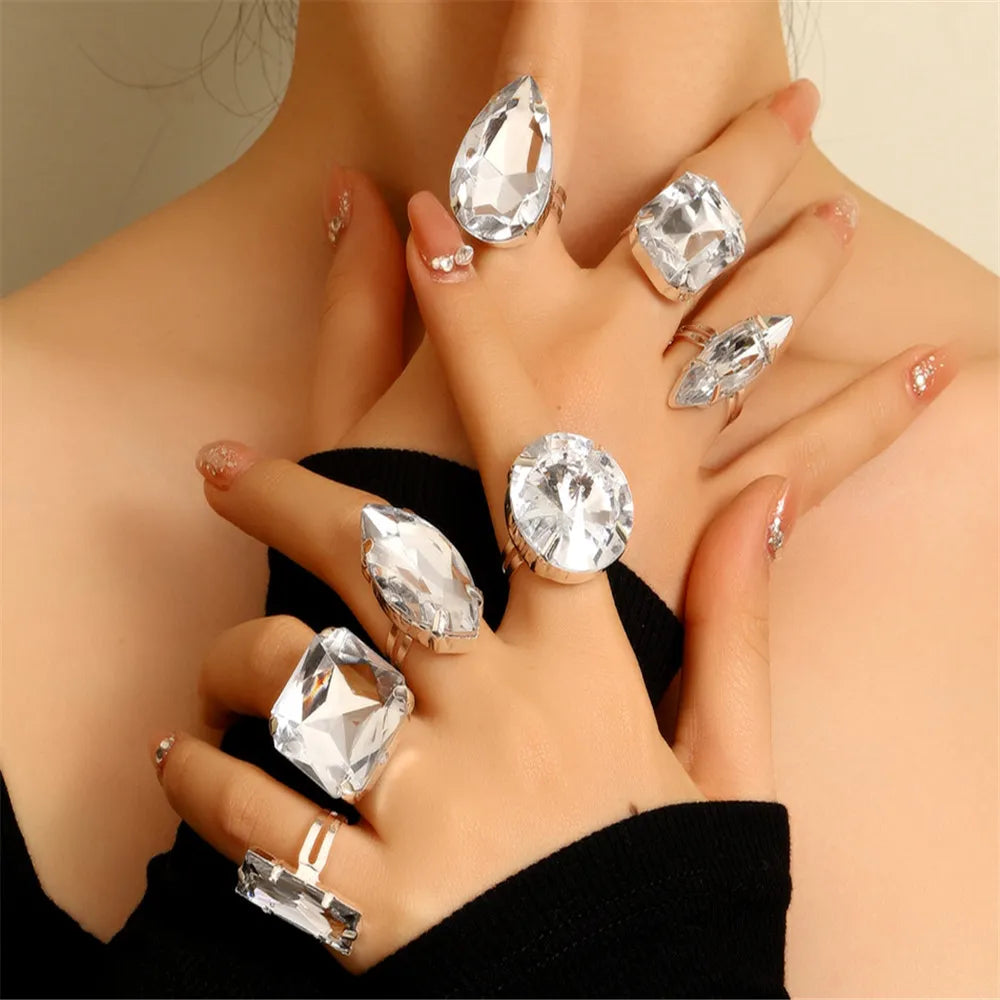 Crystal Geometric Women Rhinestone Adjustable Finger Rings