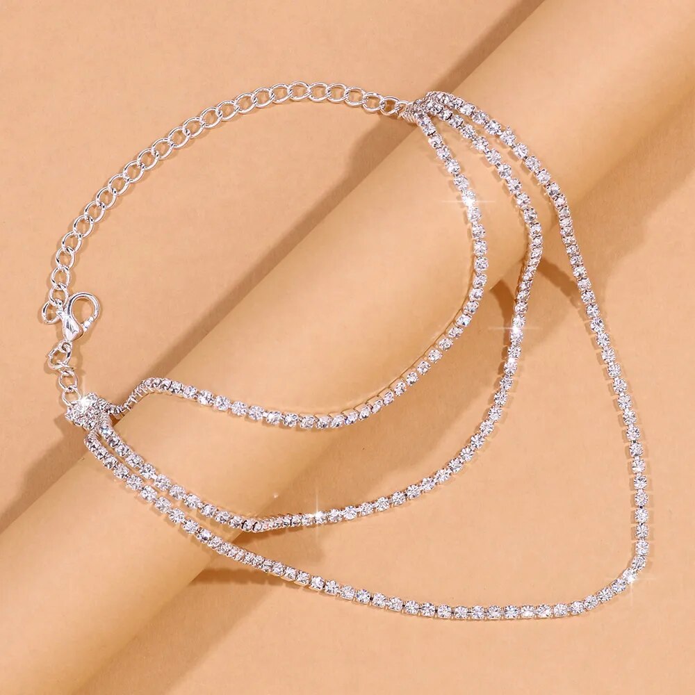 Premium Fashion 3 Layers Crystal Anklet